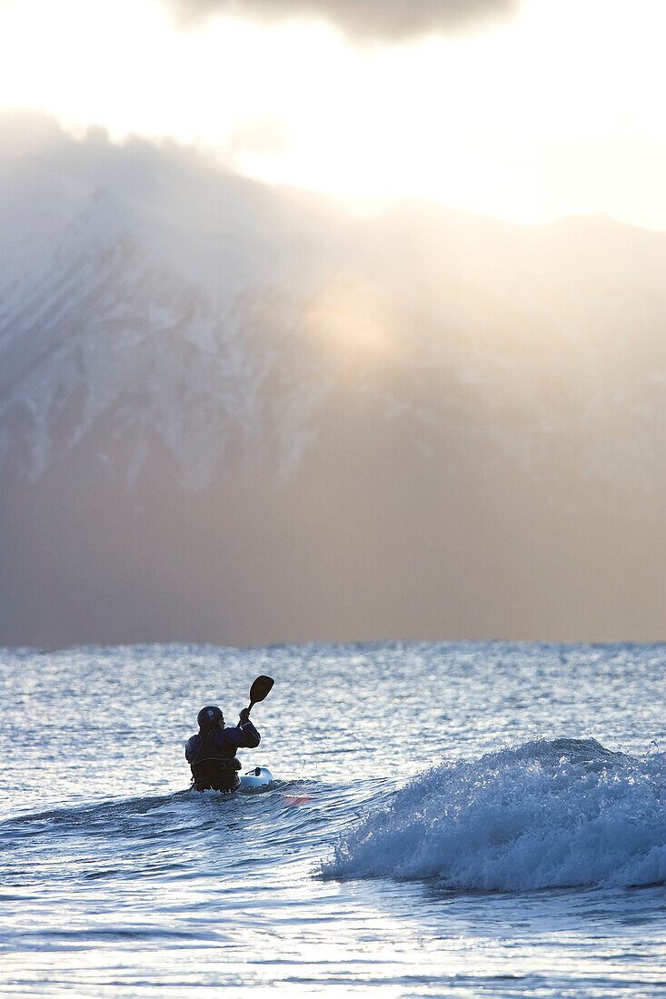 Kayaker In Kachemak Bay Near Homer, Southcentral Alaska, USA