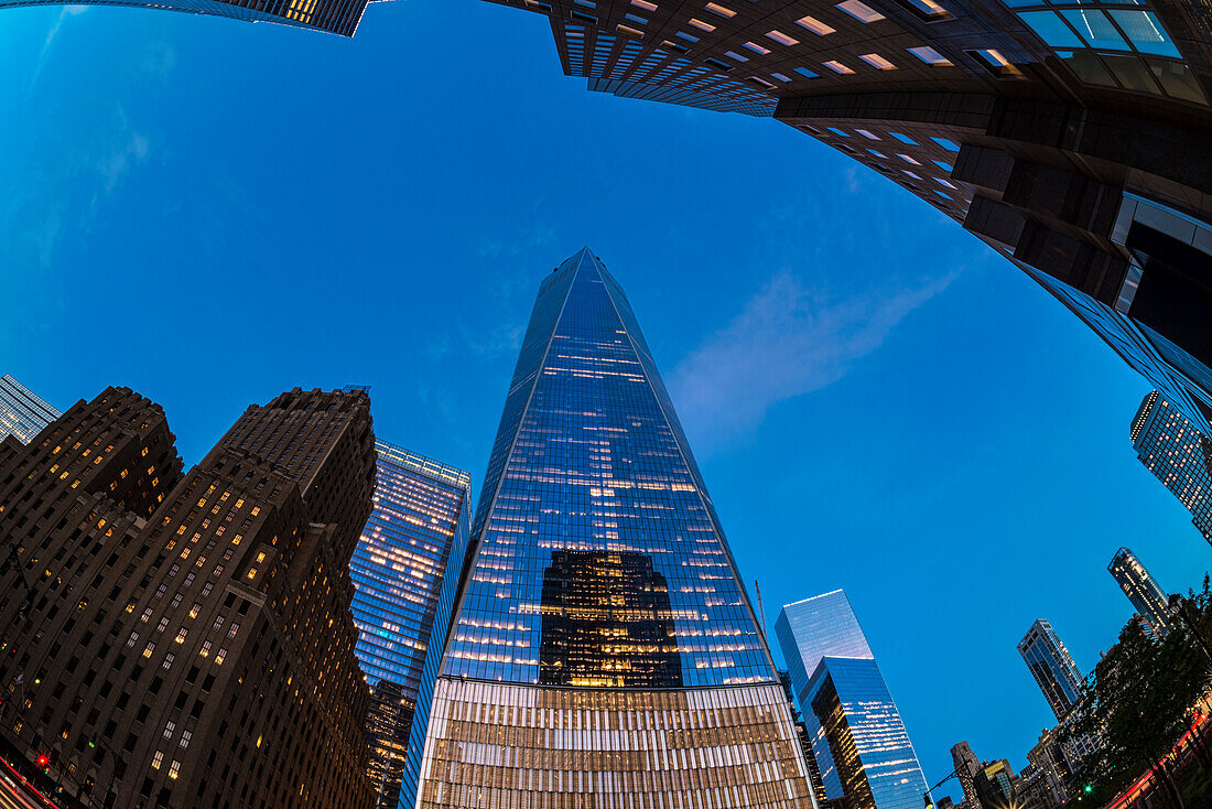 World Trade Center At Twilight; New York City, New York, United States Of America