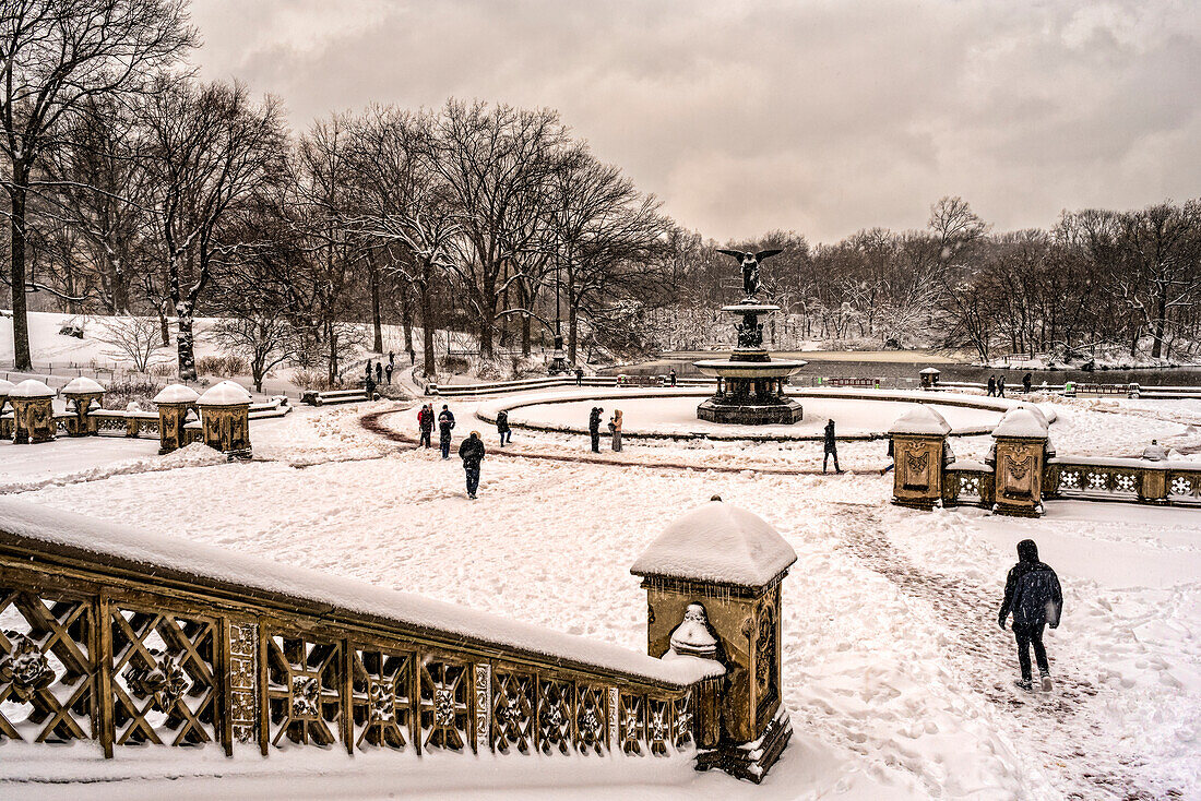 Snow-Covered Bethesda Fountain, Central Park; New York City, New York, United States Of America