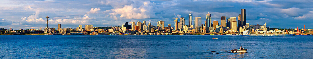 Panorama Of The Skyline Of Seattle Along The Coastline; Seattle, Washington, United States Of America