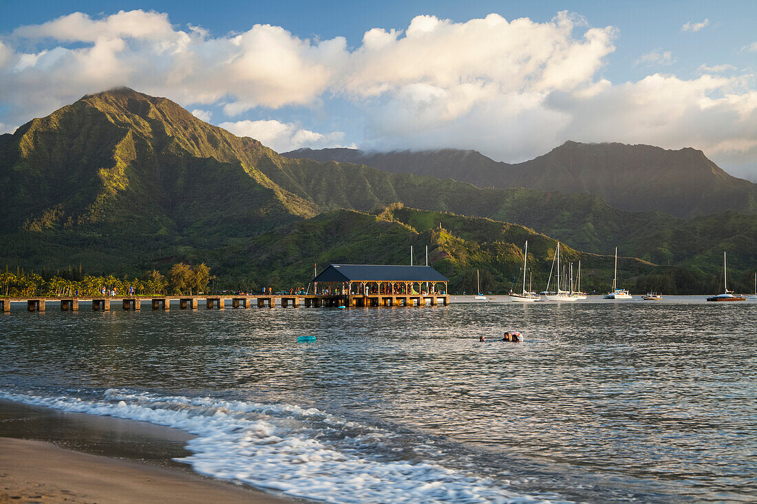 Hanalei Pier, bay and valley; Hanalei, Kauai, Hawaii, United States of America