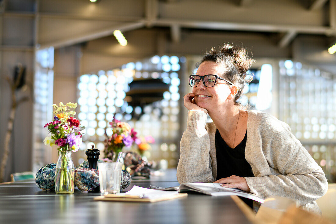 Woman in Cafe, Entenwerder, Hamburg, Germany