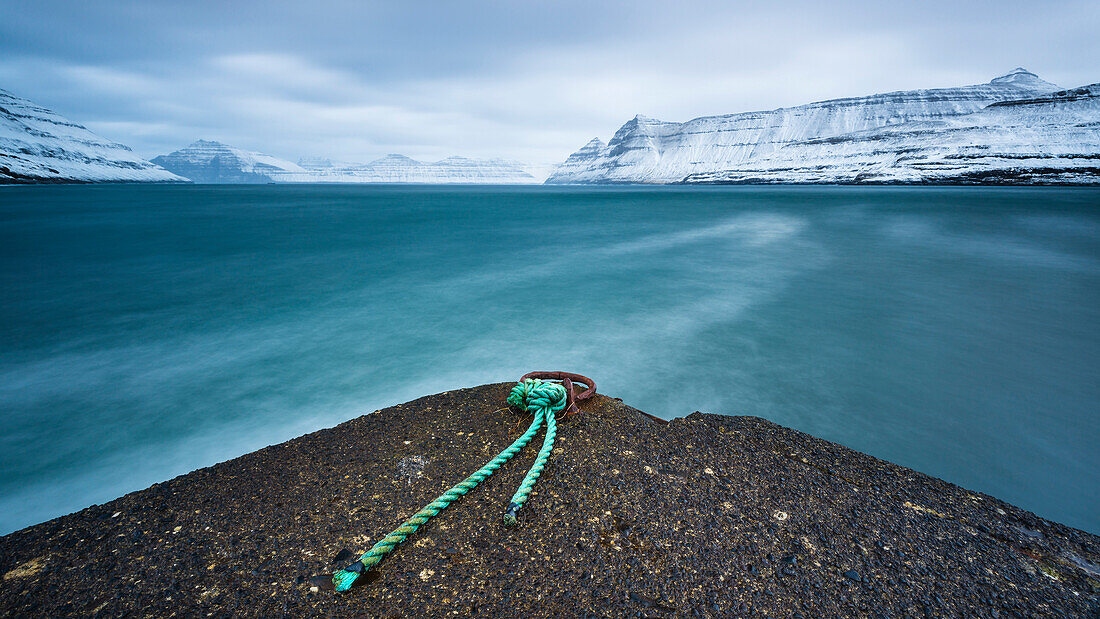 Jetty at the fjord near Funningur, Eysturoy, Faroe Islands, Denmark