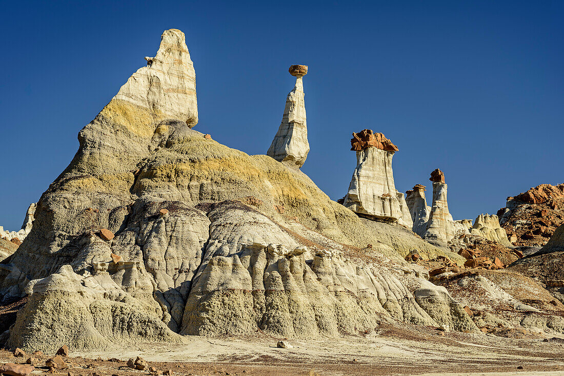 Felstürme aus weißem Sandstein, Bisti Badlands, De-Nah-Zin Wilderness Area, New Mexico, USA