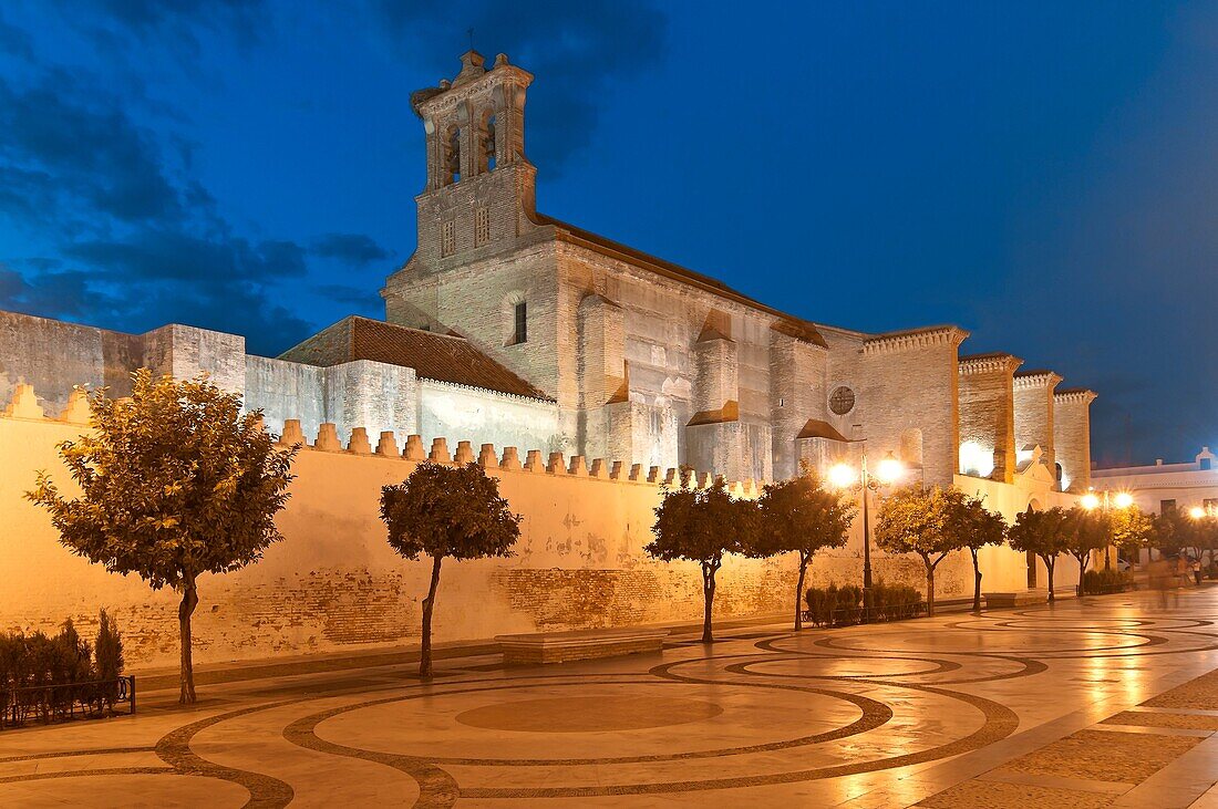Monastery of Santa Clara at dusk- founded in 1337, Moguer, Huelva province, Region of Andalusia, Spain, Europe.
