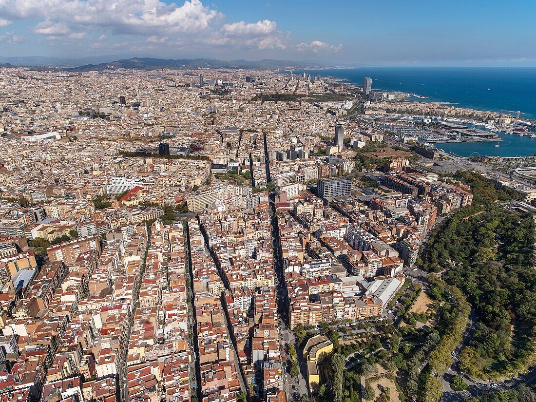 Quarter of El Poble Sec and coast line in Barcelona.