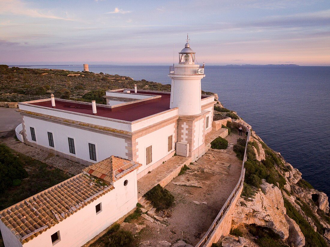 Leuchtturm von Cap Blanc Erbaut im Jahr 1862. Llucmajor, Mallorca, Balearische Inseln, Spanien, Europa