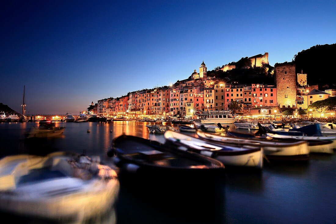 Panoramic view of Portovenere from the Port, Liguria, Italy.