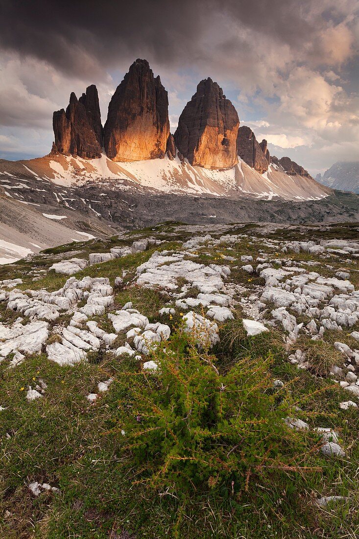 Tre Cime di Lavaredo, Sexten dolomites, Trentino-Alto Adige, Italy. Storm.