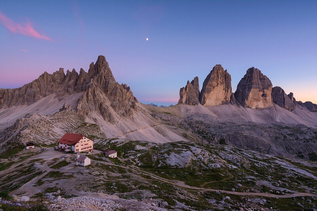 Tre Cime di Lavaredo and Mount Paterno at Sunset, Bolzano province, Trentino Alto Adige, Italy.