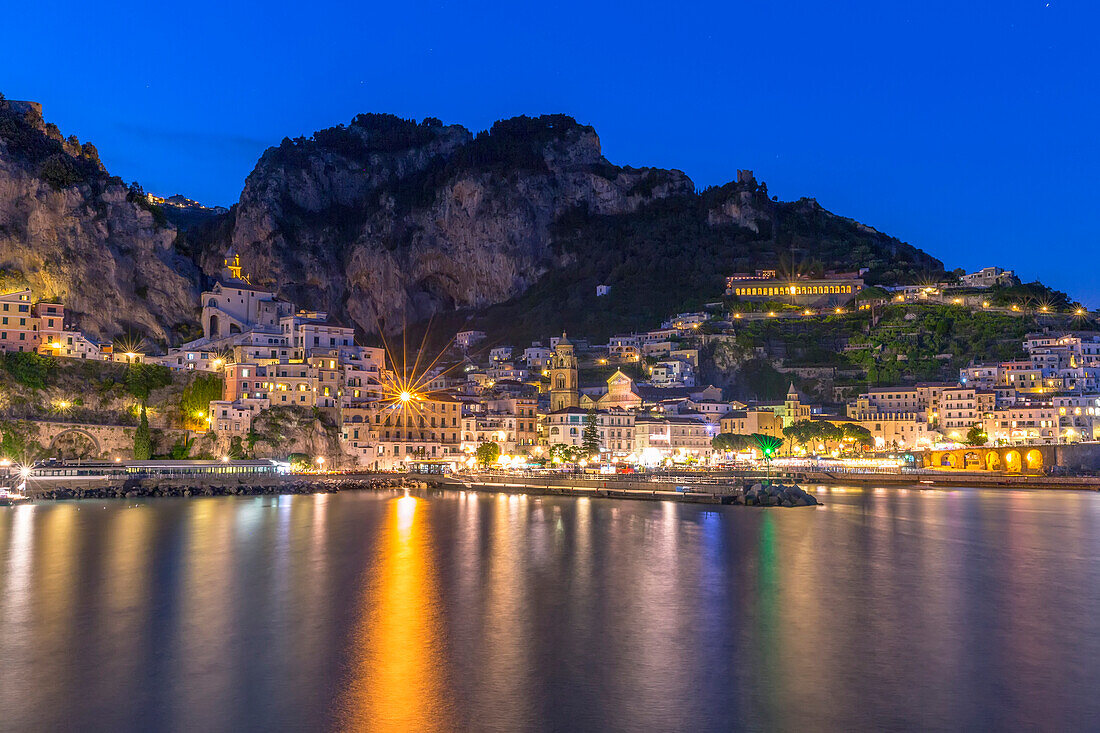 Amalfi village by night, Salerno district, Campania, Italy
