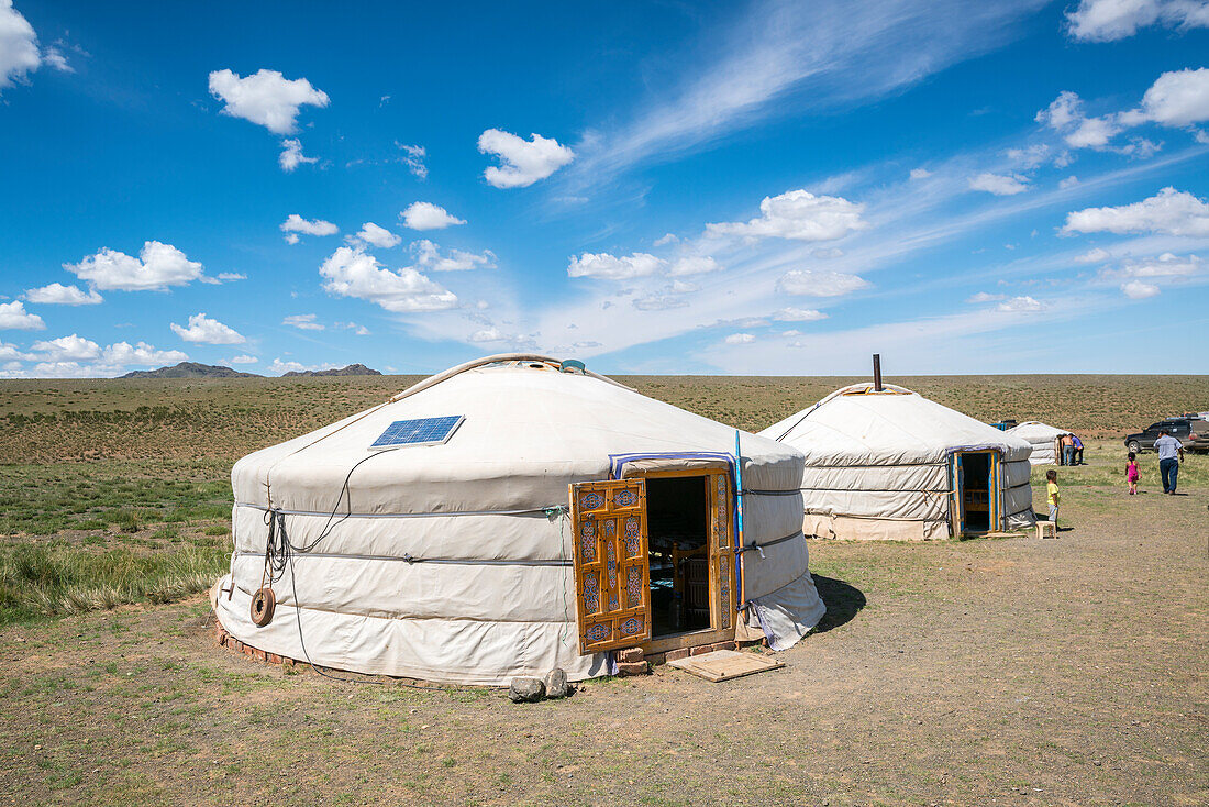 Mongolian traditional nomadic gers, Bayandalai district, South Gobi province, Mongolia