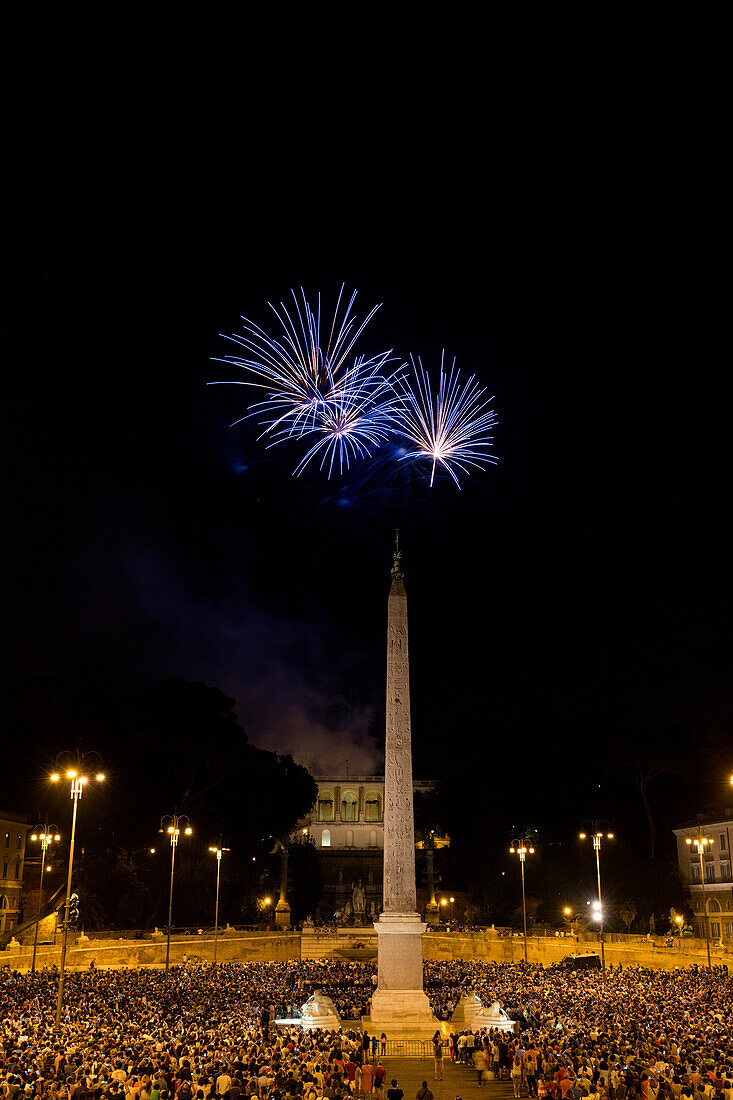 Italy, Lazio Region, Rome. Girandola at Piazza del Popolo