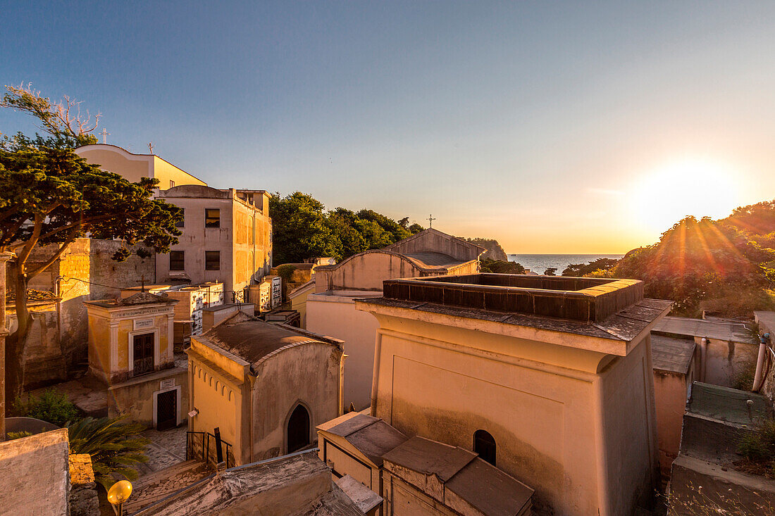 Italy, Campania, Province of Naples, Procida. The graveyard at sunset