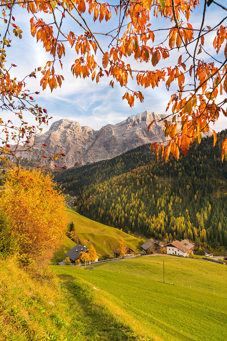 Dolomites landscape in autumn. La villa, Val Badia, Trentino ALto Adige, Italy