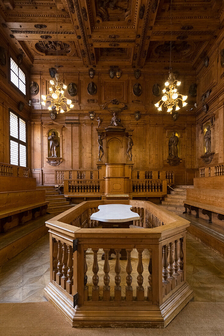 Anatomical Theatre of the Archiginnasio, Bologna university, Bologna, Emilia Romagna, Italy