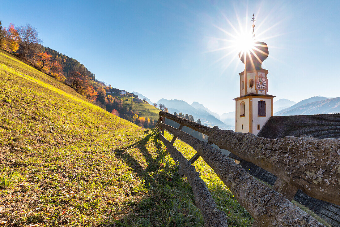 The alpine church of St, Georg in Pliscia / Plaiken, Marebbe / Enneberg, Bolzano, Alto Adige, Südtirol, Italy