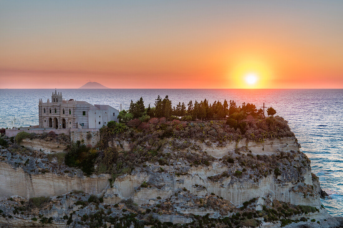 Tropea, province of Vibo Valentia, Calabria, Italy, Europe, Sanctuary of Santa Maria Island at sunset
