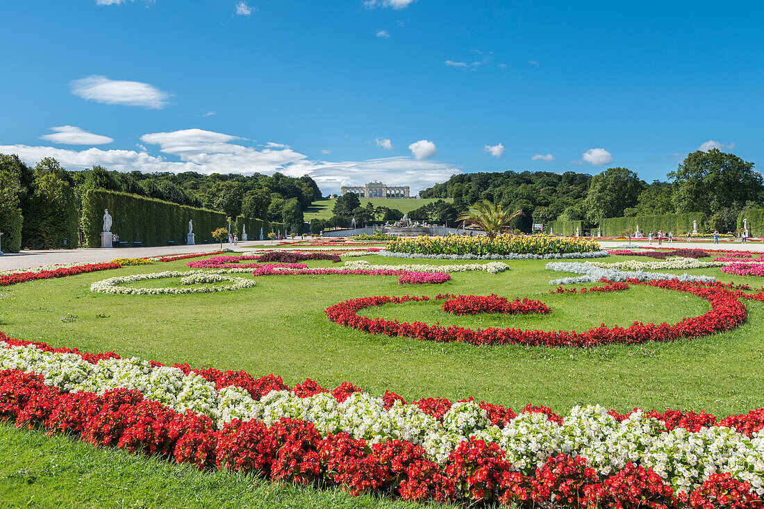 Vienna, Austria, Europe. The Great Parterre, the largest open space in the gardens of Schönbrunn Palace