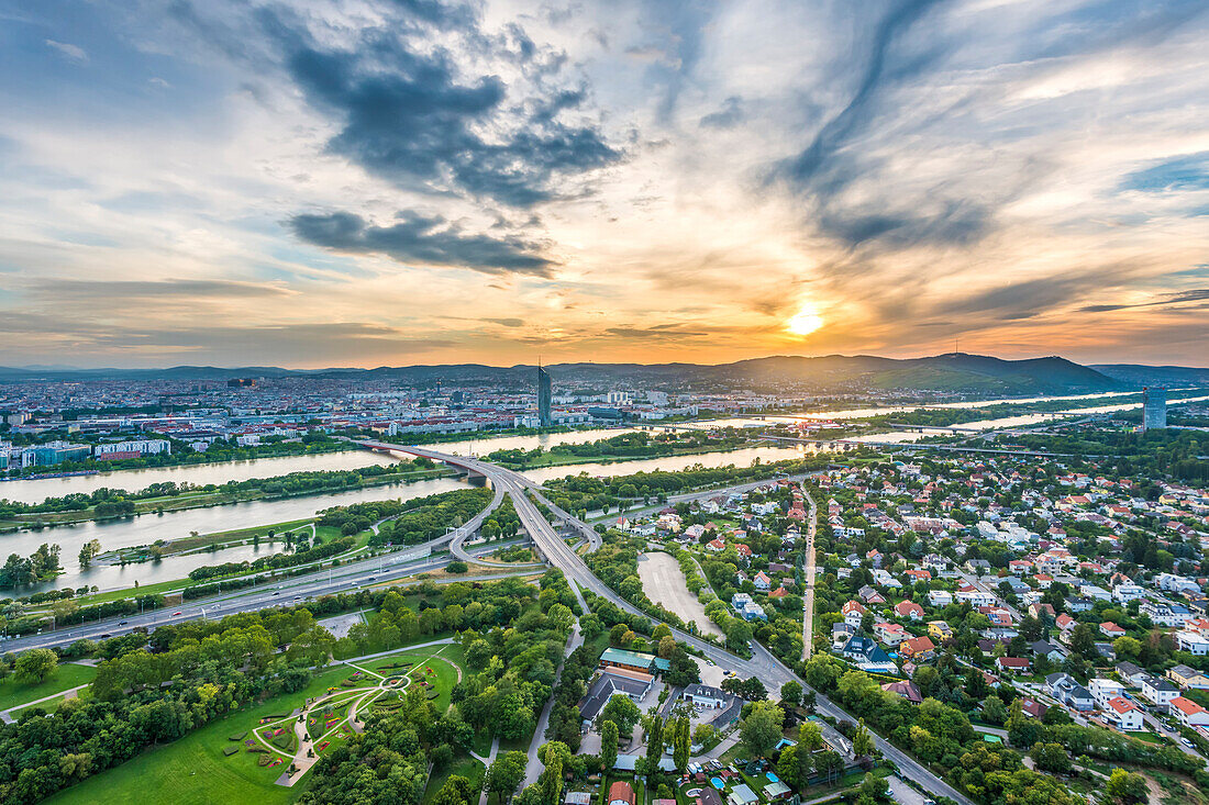 Vienna, Austria, Europe. Sunset over Vienna. View from the Danube Tower