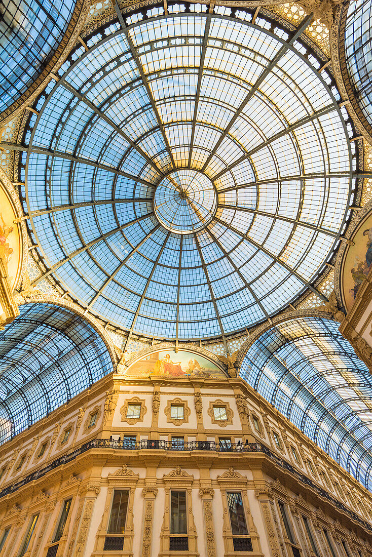Milan,Lombardy,Italy The view of the dome of the Vittorio Emanuele gallery