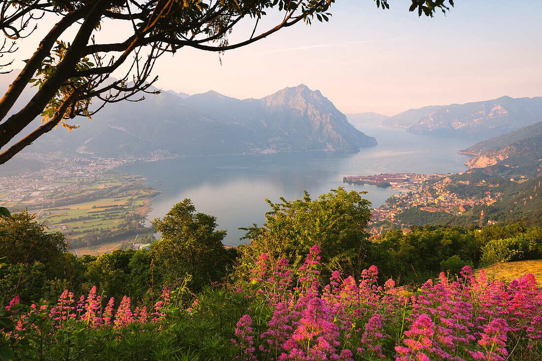 Sunrise over Iseo lake, Brescia province in Lombardy district, Italy, Europe.