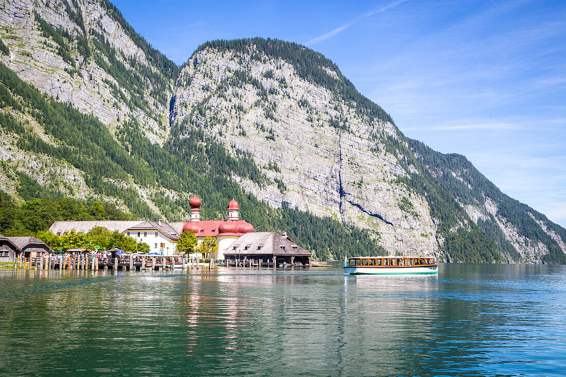 St Bartholoma chapel at Konigsee, Berchtesgaden Land, Bayern, Germany