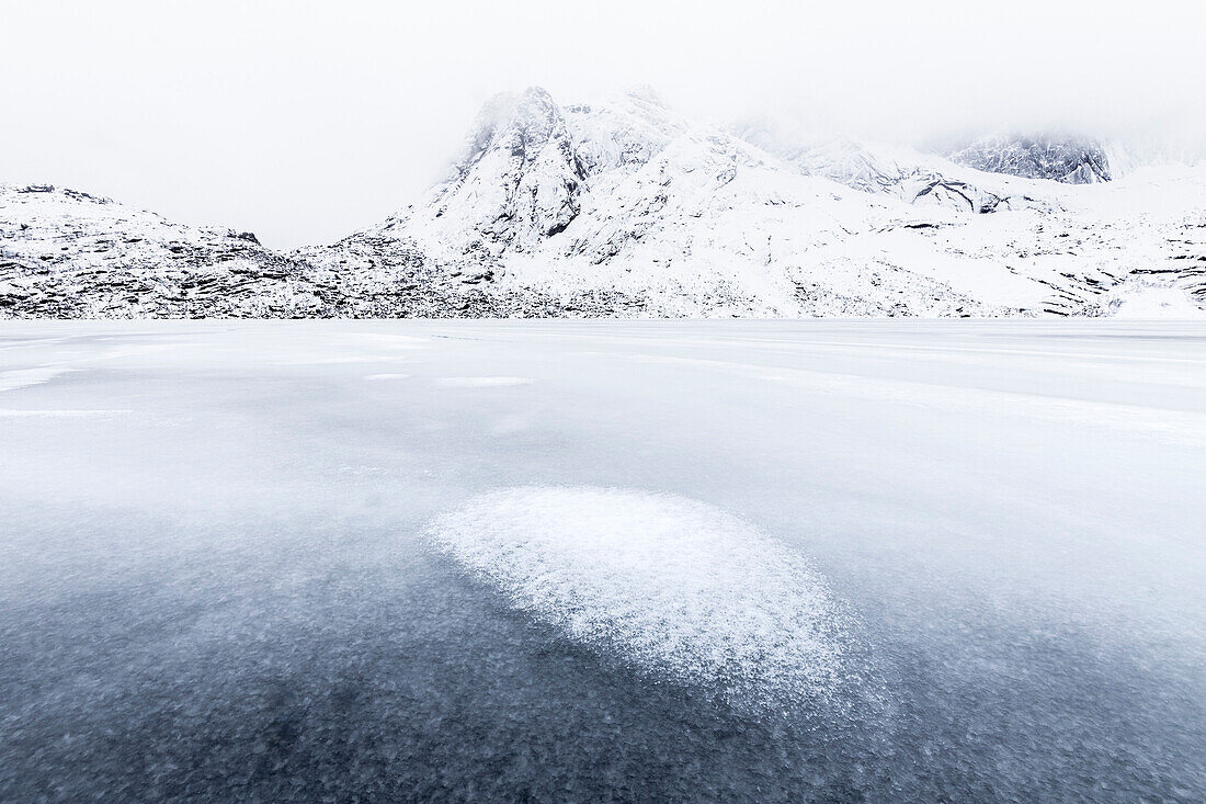 A frozen lake near Nusfjord, Lofoten Islands, Norway