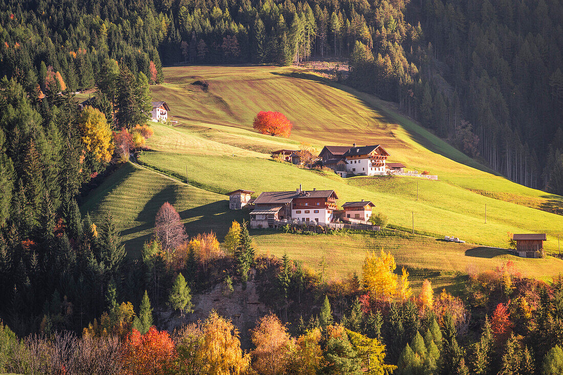 Small mountain village into the Funes Valley, Puez Odle Natural Park, South Tyrol, Italy