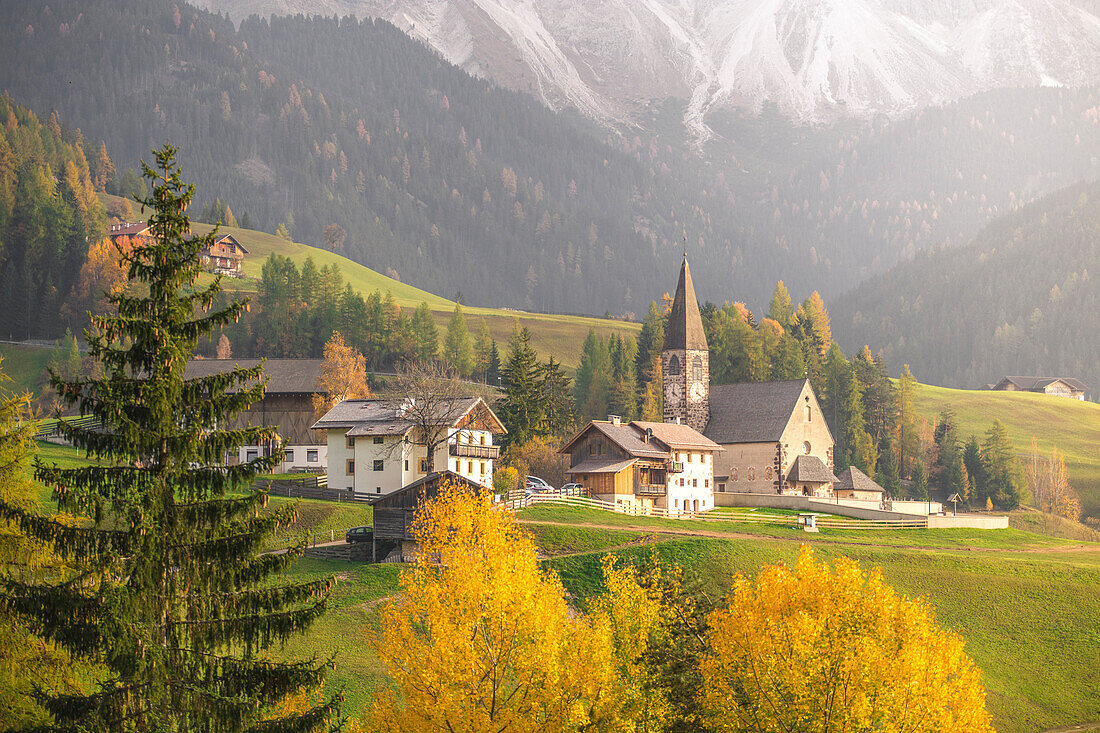 The village of Santa Magdalena. Funes Valley, Bolzano Province, Trentino Alto Adige, Italy