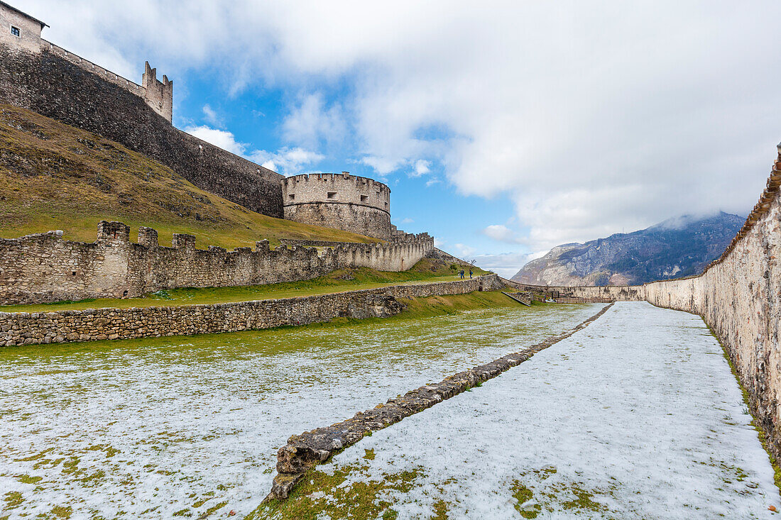 View of Castle Beseno, the largest feudal fortress all over the Trentino District, Italy