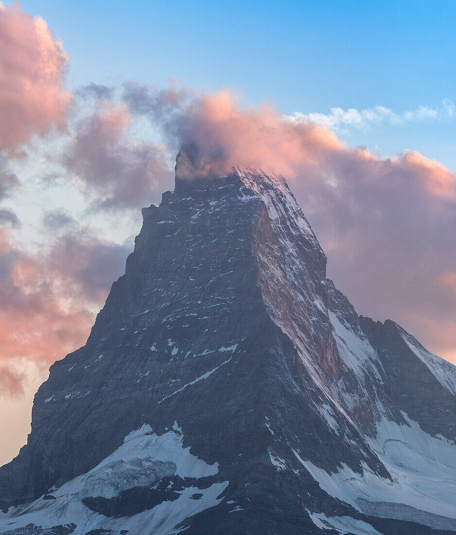 Matterhorn surrounded by clouds, Zermatt Canton of Valais Pennine Alps Switzerland Europe