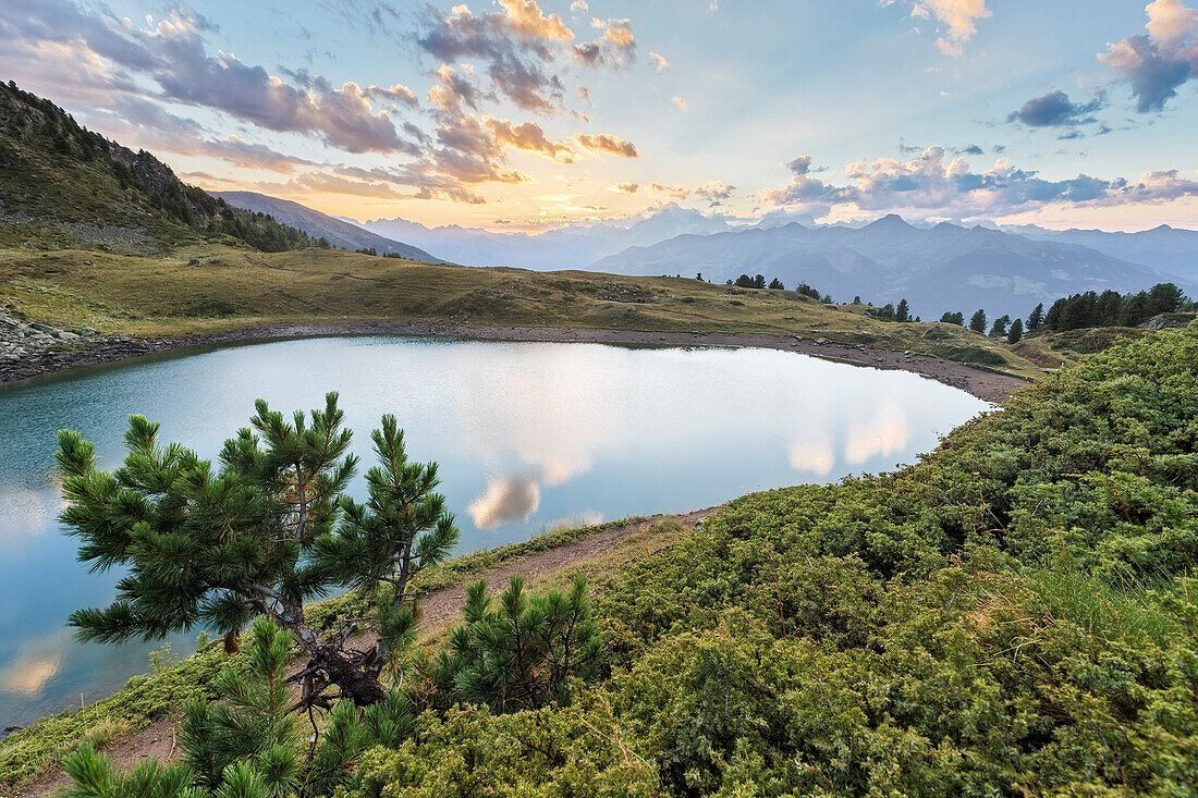 Lake Chamolé at sunset, Pila, Gressan, Aosta Valley, Italy