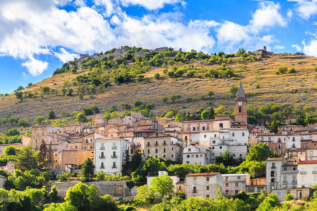 Old village of Calascio illuminated by the sun, Abruzzo, Italy