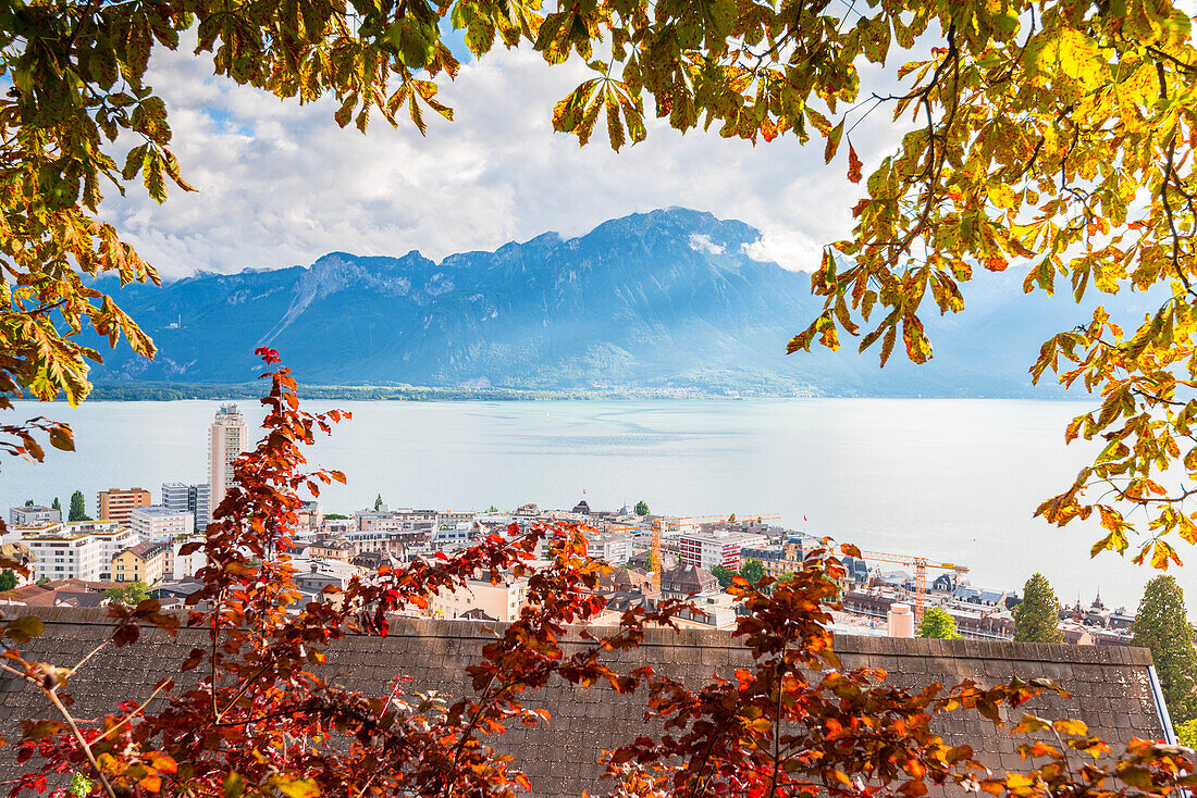 Montreux and Leman lake, Canton of Vaud, Switzerland, Swiss alps