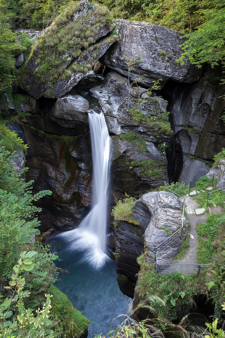 Waterfall called Caldaia di Croveo or Marmitta di Croveo, Croveo di Baceno, Valle Antigorio, Piedmont, Italy