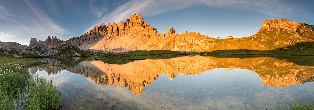 Sesto / Sexten, province of Bolzano, Dolomites, South Tyrol, Italy. Sunrise at the lake Piani ant the Mount Paterno