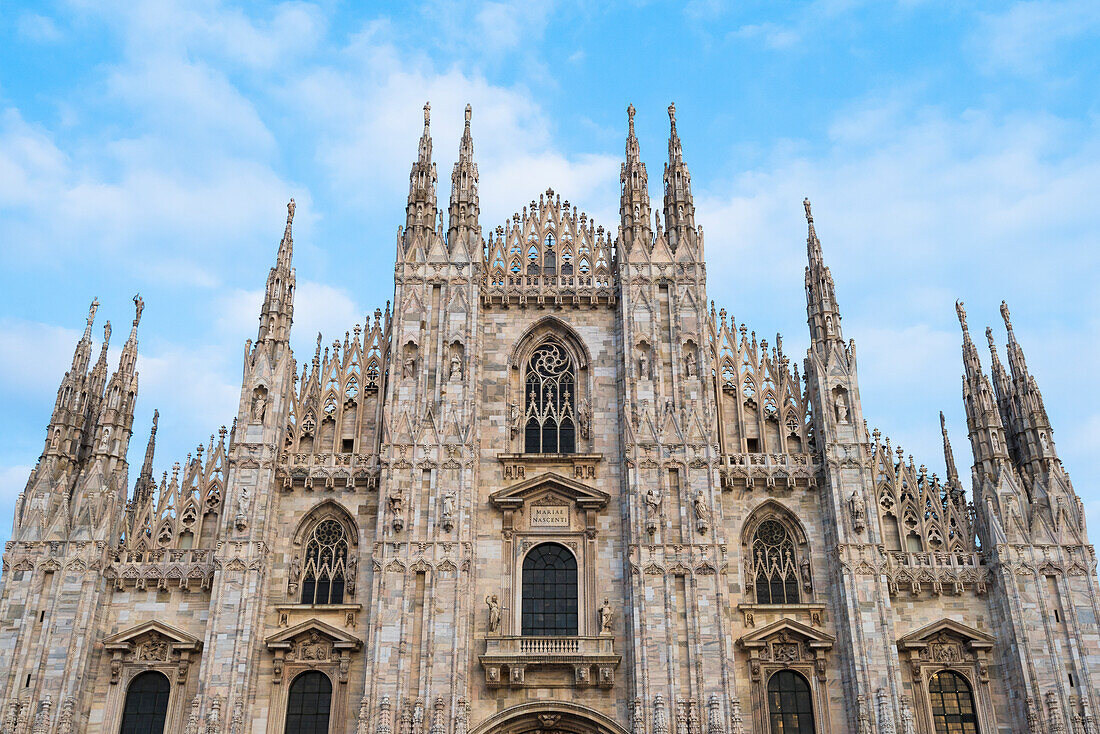 Milan, Lombardy, Italy. The facade of the Milan's Cathedral
