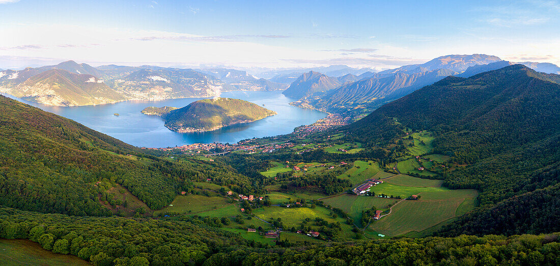 Aerial view from Iseo lake, Iseo lake, Brescia province, Lombardy district, Italy