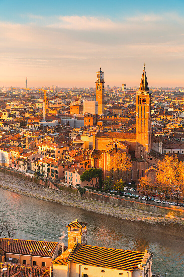 Verona, Veneto, Italy, Panoramic view of Verona from Piazzale Castel San Pietro