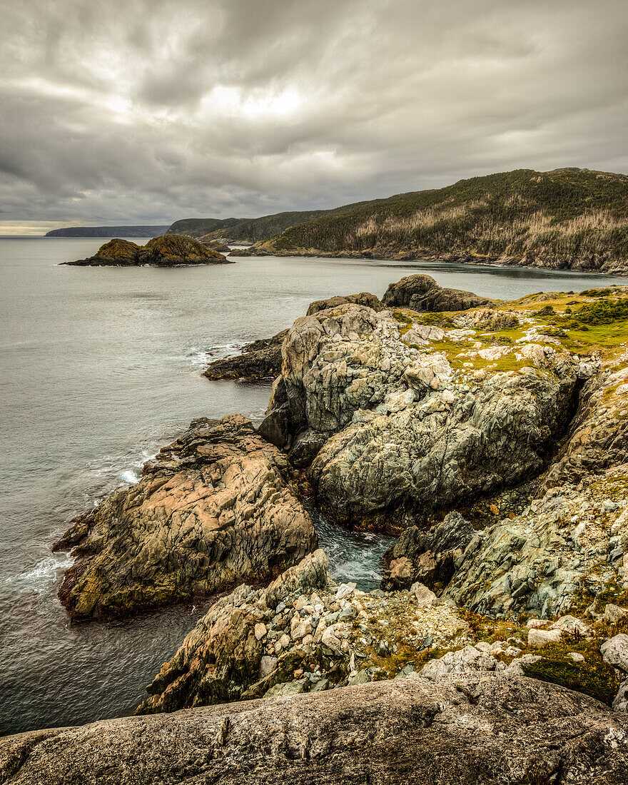 Rugged cliffs and rocks along the Atlantic coastline; Newfoundland, Canada
