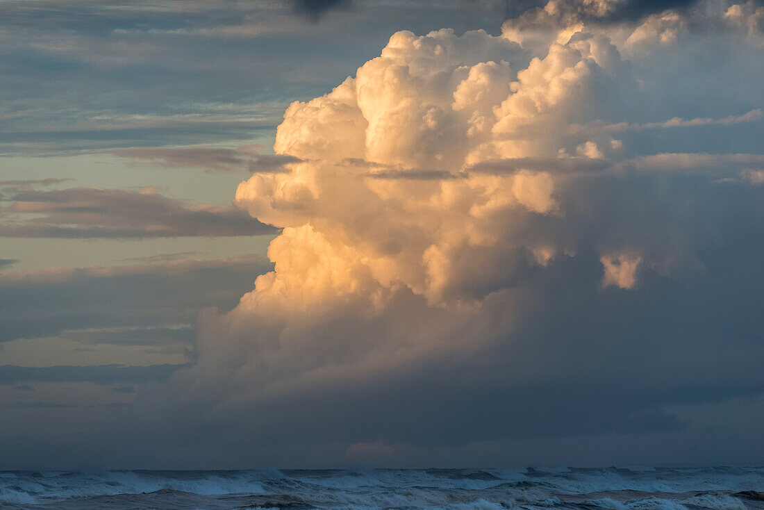 Clouds build up along the Oregon Coast over the horizon; Seaside, Oregon, United States of America
