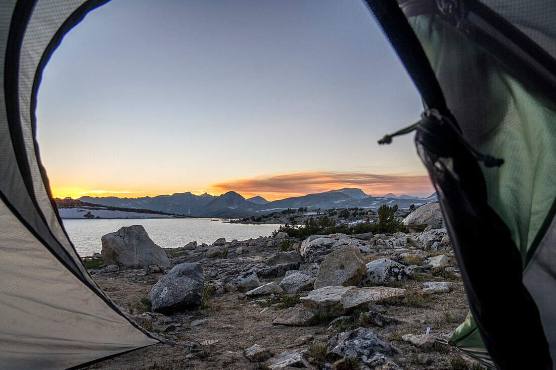 View from tent at Muriel Lake, Eastern Sierra, Piute Pass, Bishop, California, USA