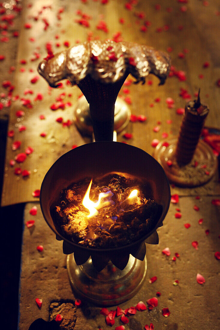 Candle light at night ceremony, Varanasi, Uttar Pradesh, India