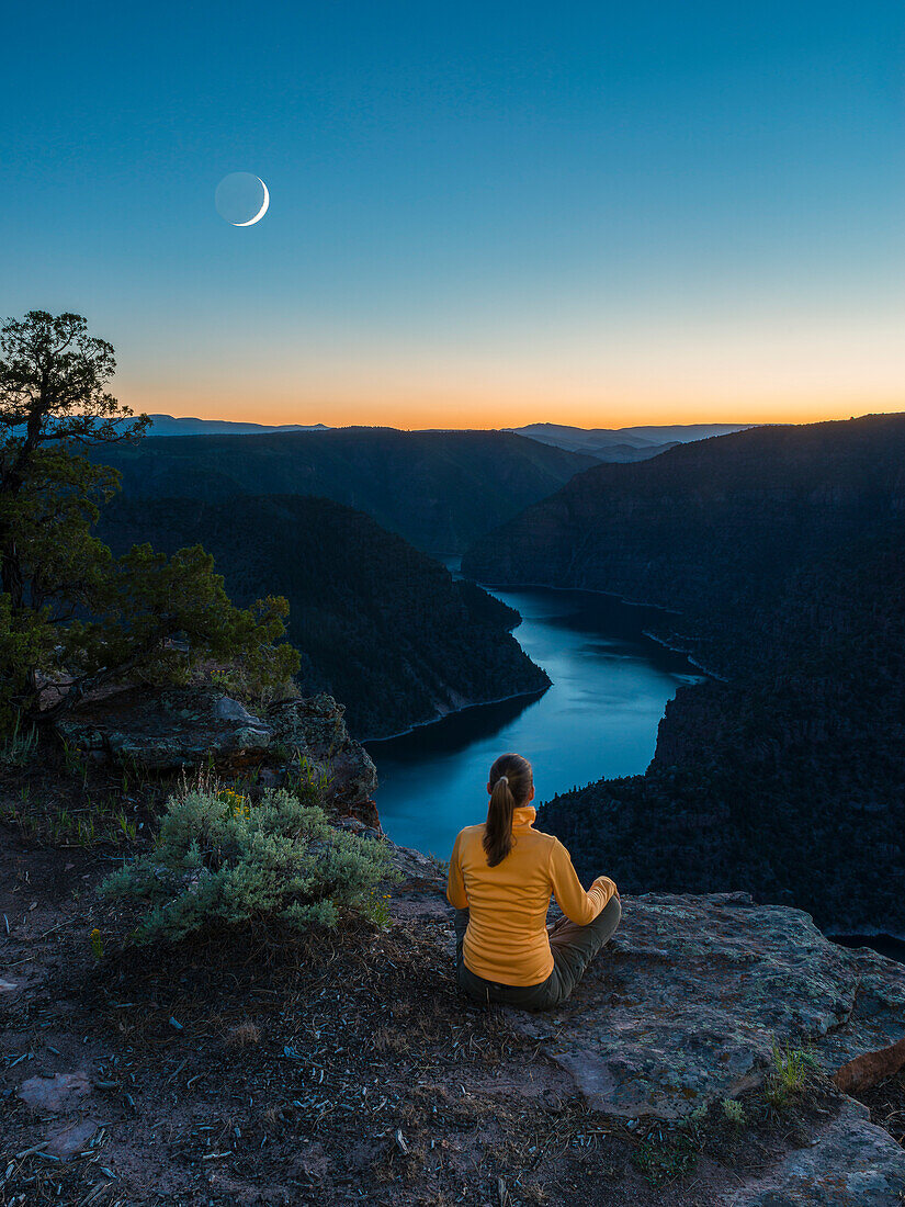 moonrise at the Red River in the Flaming Gorge National Recreation Area, Utah USA