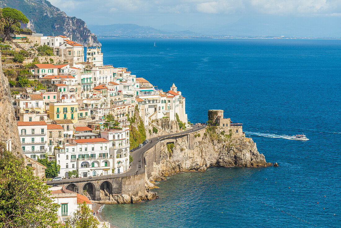 Amalfi, Amalfi coast, Salerno, Campania, Italy, High angle view of Amalfi