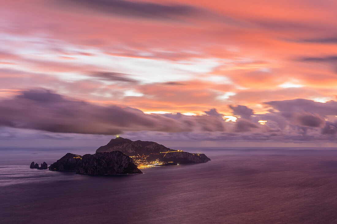 Capri, Napoli, Campania, Italy, Capri island at sunset