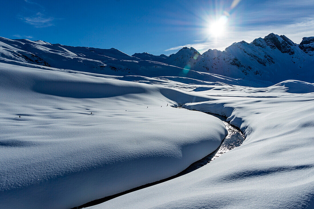 Winter in Melchsee Frutt, Panorama,   Swiss Alps, St. Gallen, Switzerland