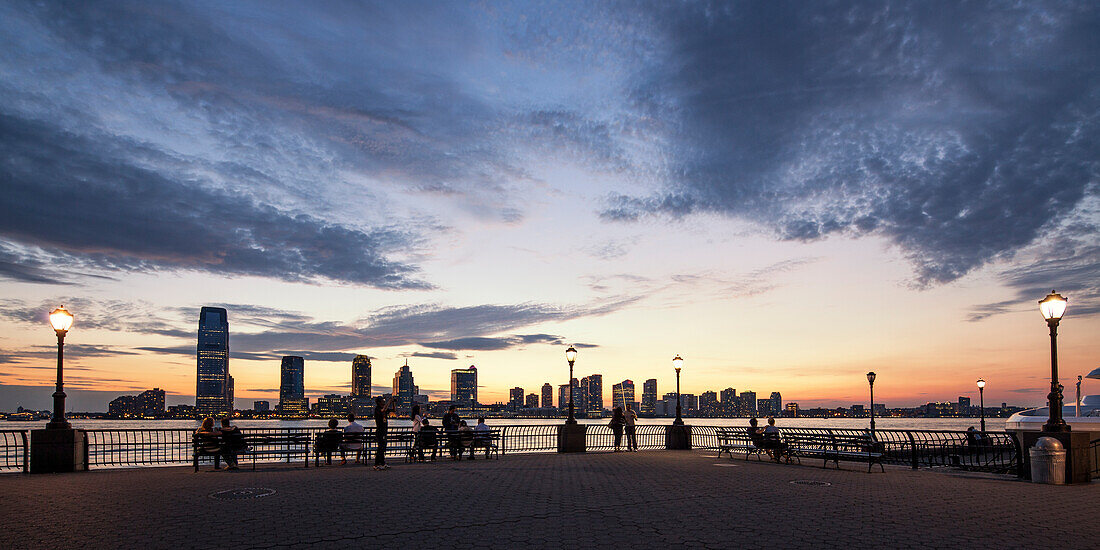 View from Battery Park to Skyline of New Jersey at Sunset, New York Cty