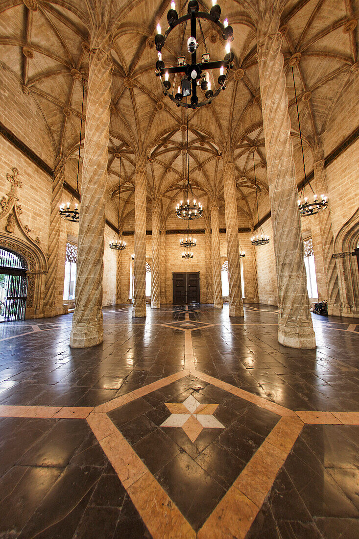 La Lonja de la Seda, UNESCO World heritage, silk exchange, columns,    Valencia, Spain